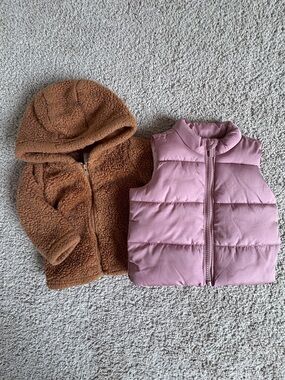Baby girl 3-6m cold weather bundle vest & Sherpa zipper hoodie